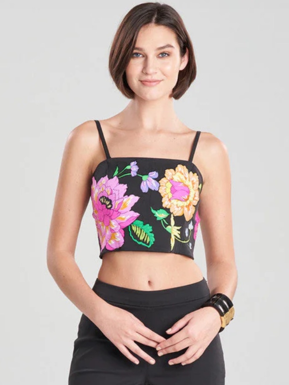 Natori Black Floral Embroidery Bustier